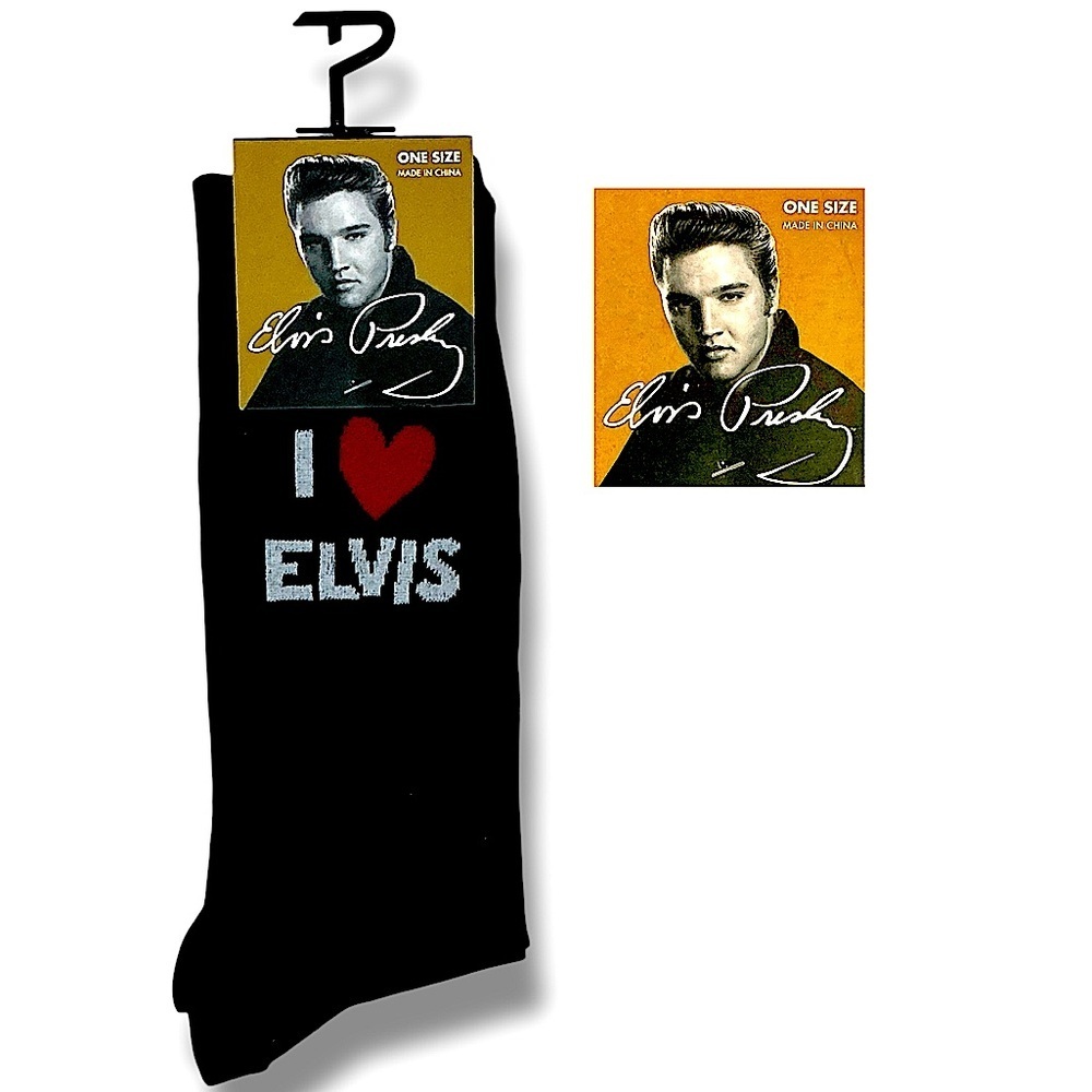 Elvis Presley Men’s Socks Novelty Mid Calf Red Heart Black Unisex One Size NEW